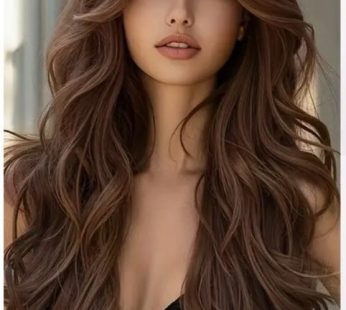 Long Brown Curly Wig with Bangs for Women