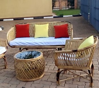 Bamboo Furniture Garden size of (70 cm W) 3 seater 190 cm L, 1 seater 70 cm L, round table with glass 70 cm D with cushion