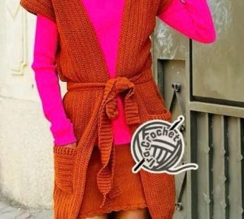 crochet long vest set